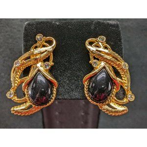 Vintage Black Enamel Clear Rhinestones Gold Tone BARRERA FOR AVON earrings